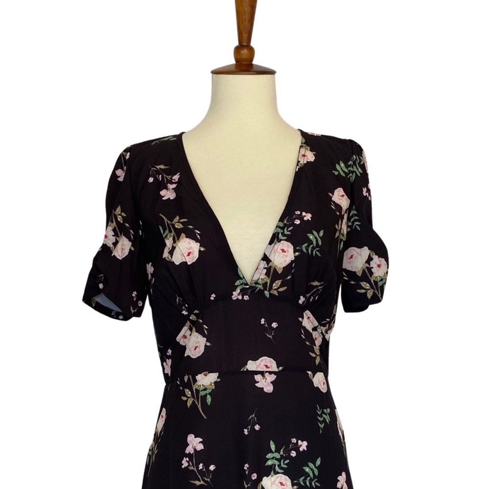 Boho Black Floral Short Sleeve Chiffon Mini Dress - Picture 9 of 16